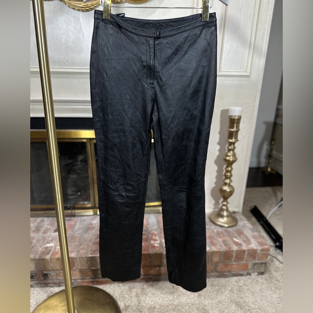 Express‎ Leather Pants 9/10 Black Lambskin Straight Leg Lined No Stretch 29x31.5